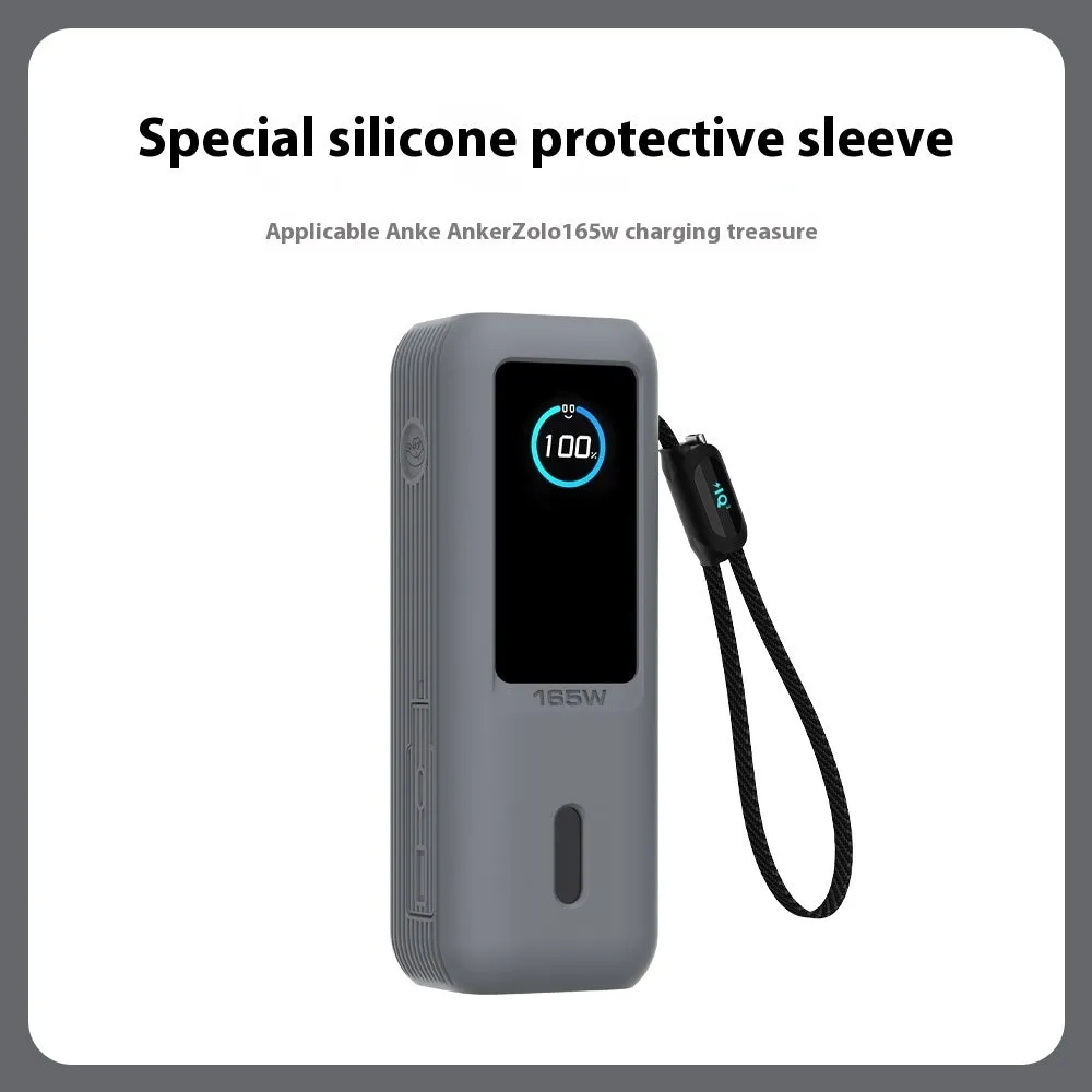 Silicone protective sleeve for Anker 165W power bank in Salt Lake Gray with cable storage compartment