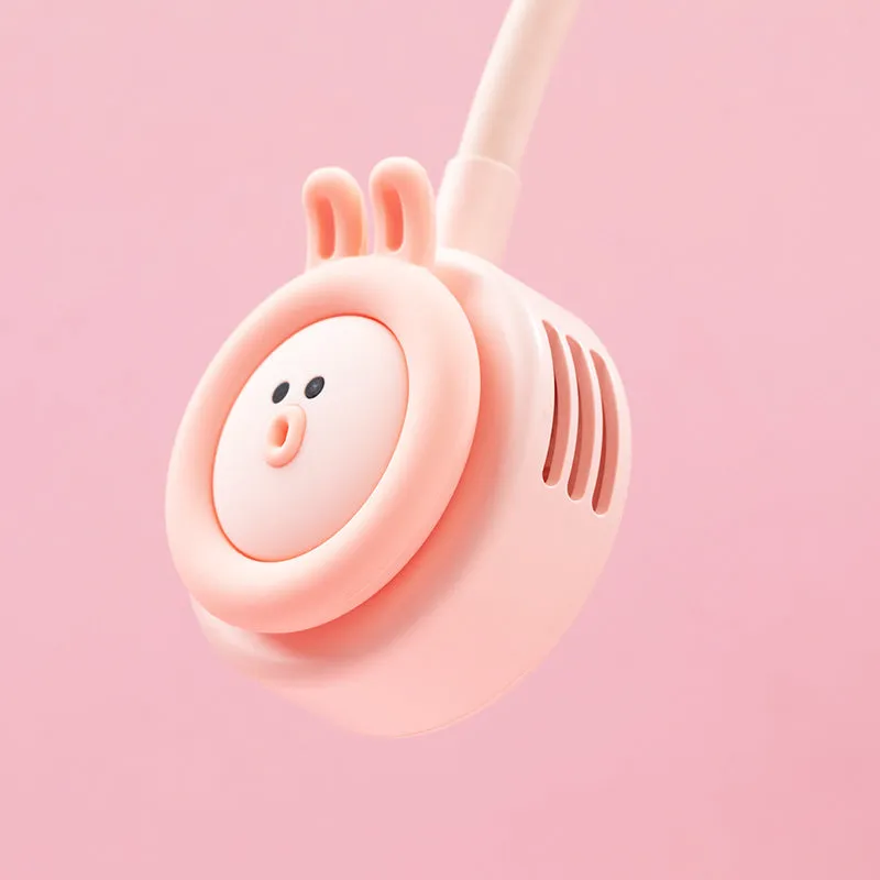 Blue or pink leafless hanging neck fan with folding design and three speed controls