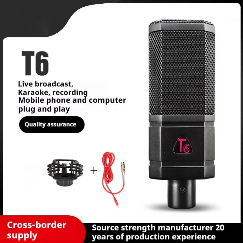 Black condenser wired noise cancelling microphone with shockproof mounting and cable for recording