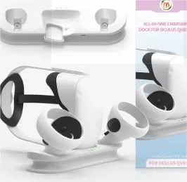 White ABS magnetic charging base for Oculus Quest glasses handle with batteries and USB Type C magnetic heads