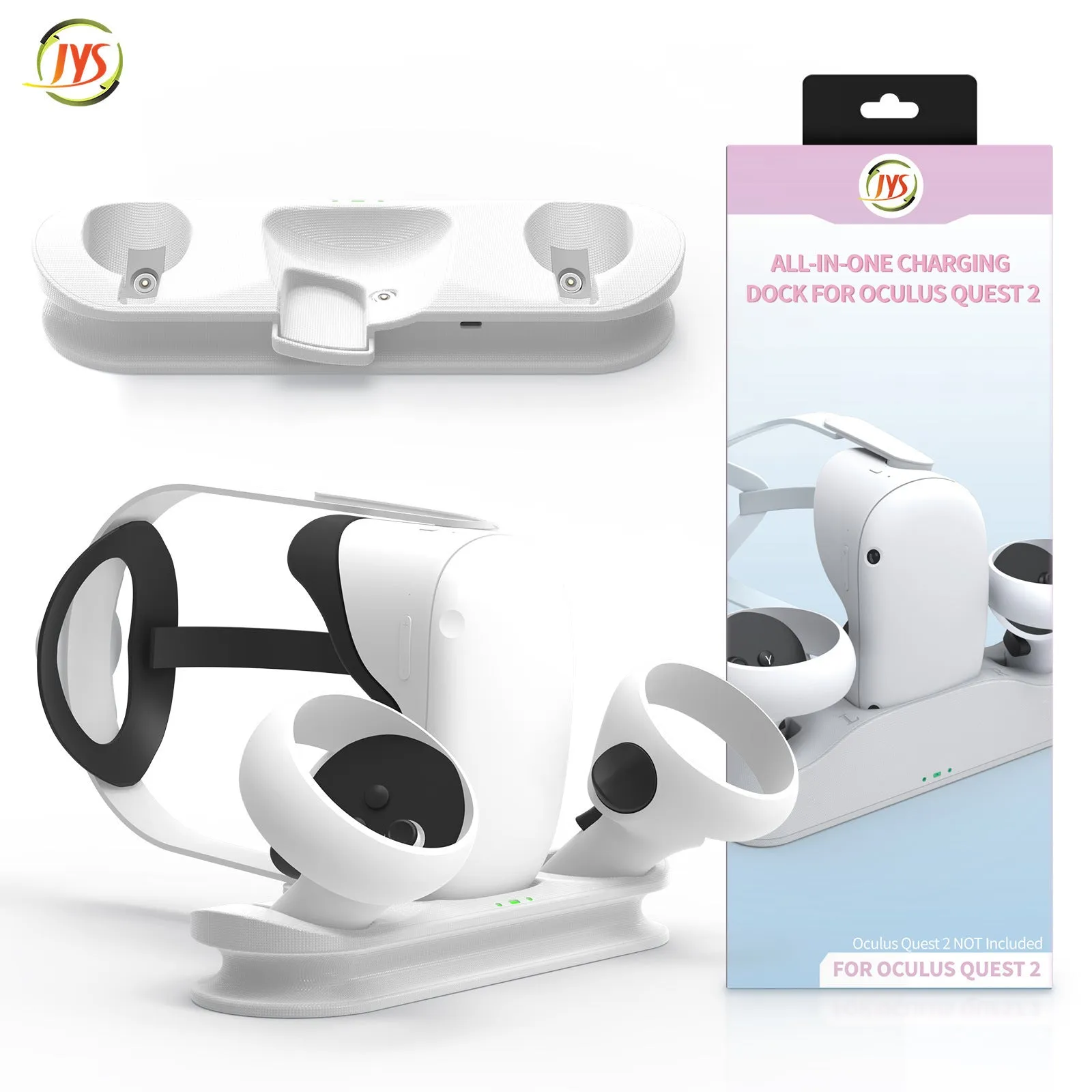 White ABS magnetic charging base for Oculus Quest glasses handle with batteries and USB Type C magnetic heads