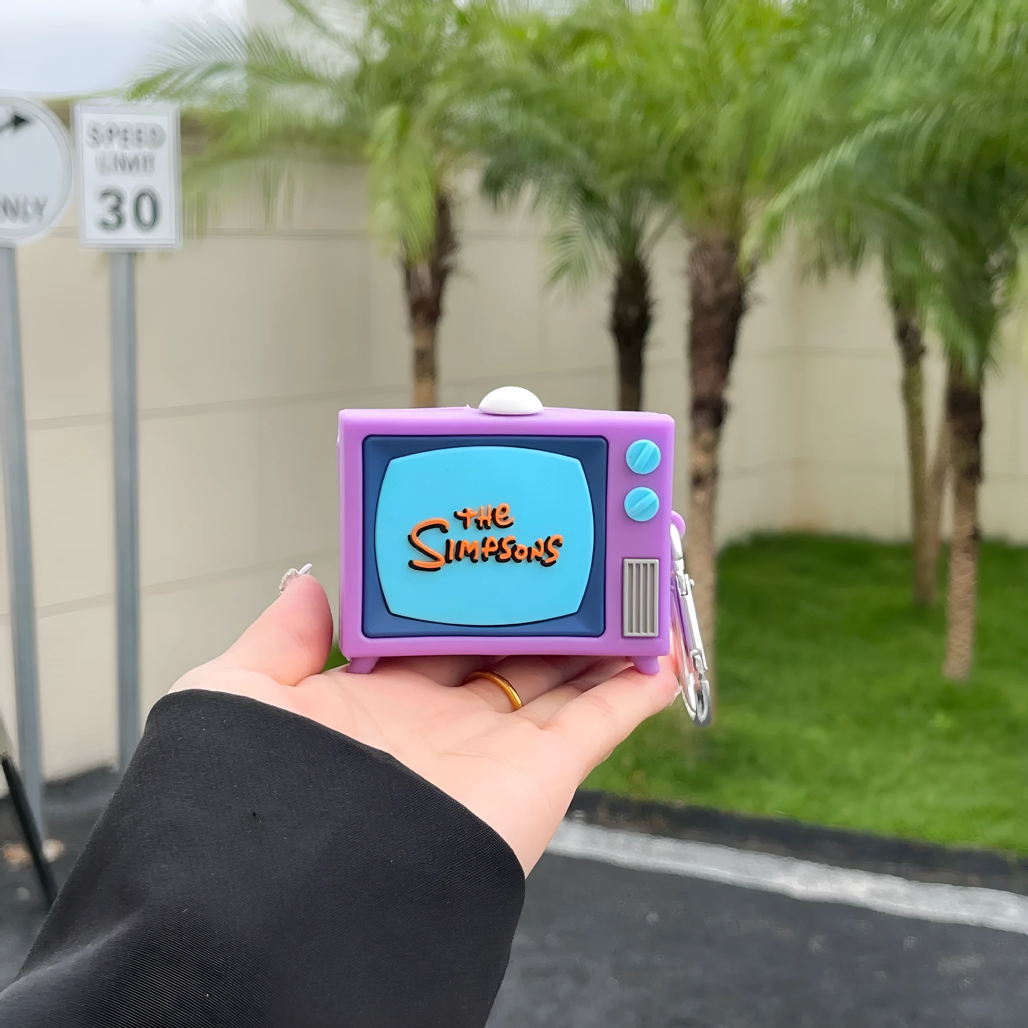 Purple TV silicone protective cover for Samsung Galaxy Buds case with cartoon sprayed finish