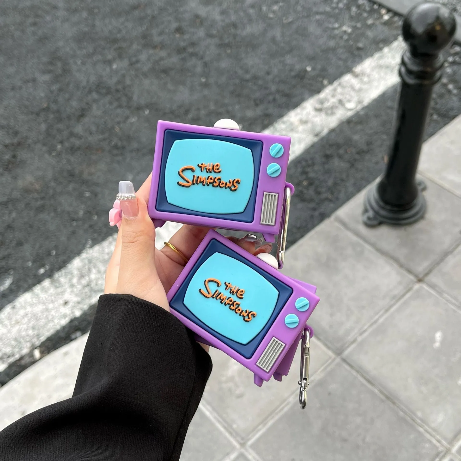 Purple TV silicone protective cover for Samsung Galaxy Buds case with cartoon sprayed finish