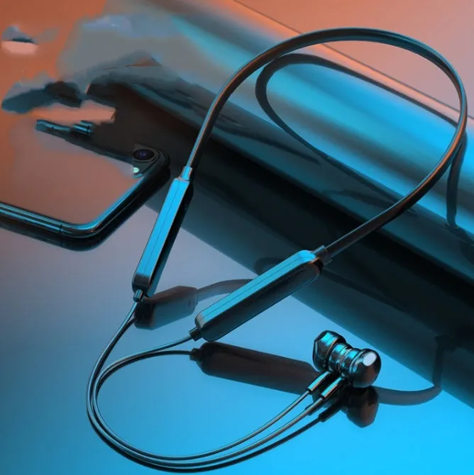 Halter wireless Bluetooth headset in industrial style, neck hanging design with digital display and breathing light