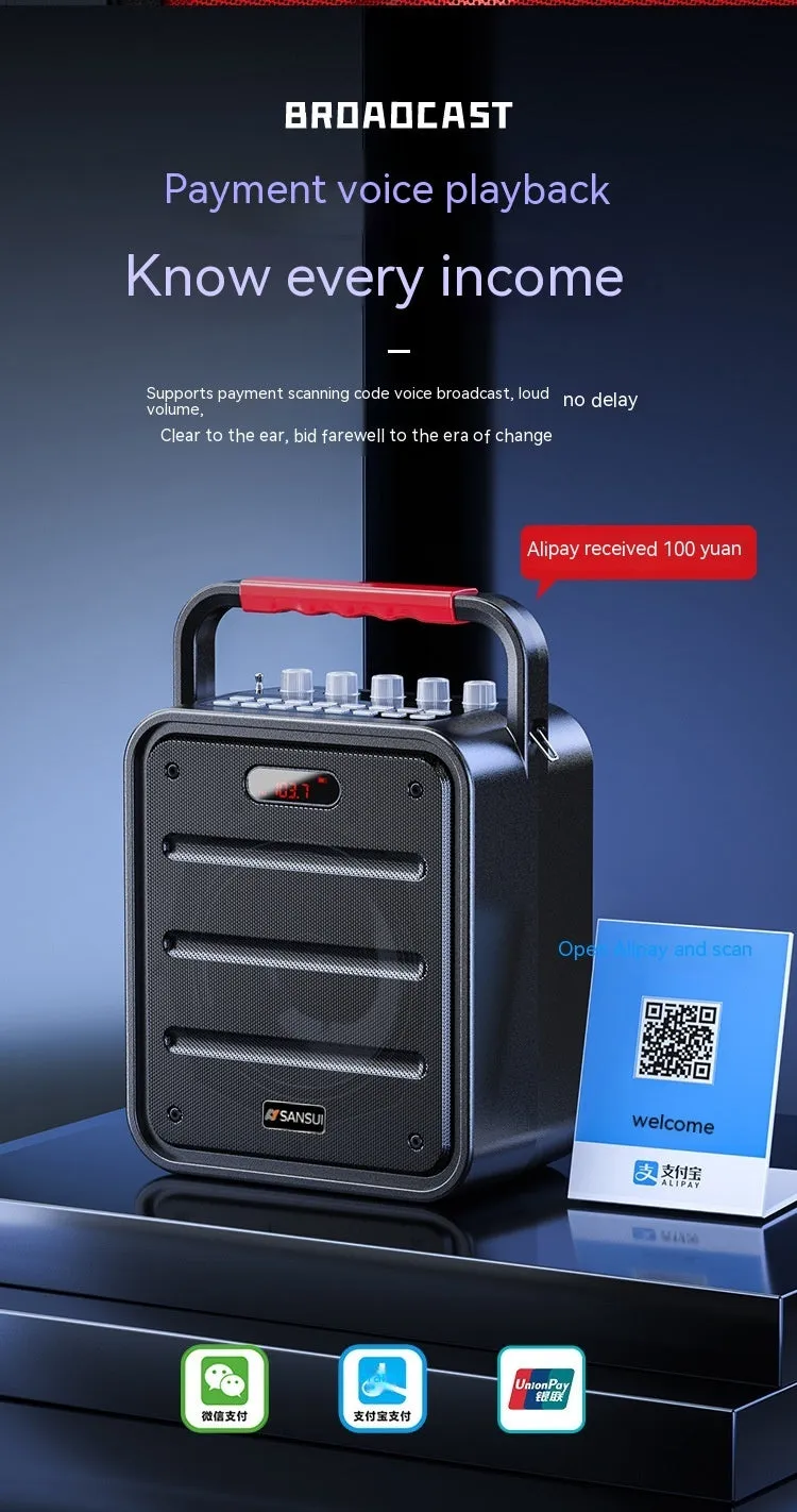 Square high-power portable subwoofer with lithium battery, 40W output, card insertion and recording features
