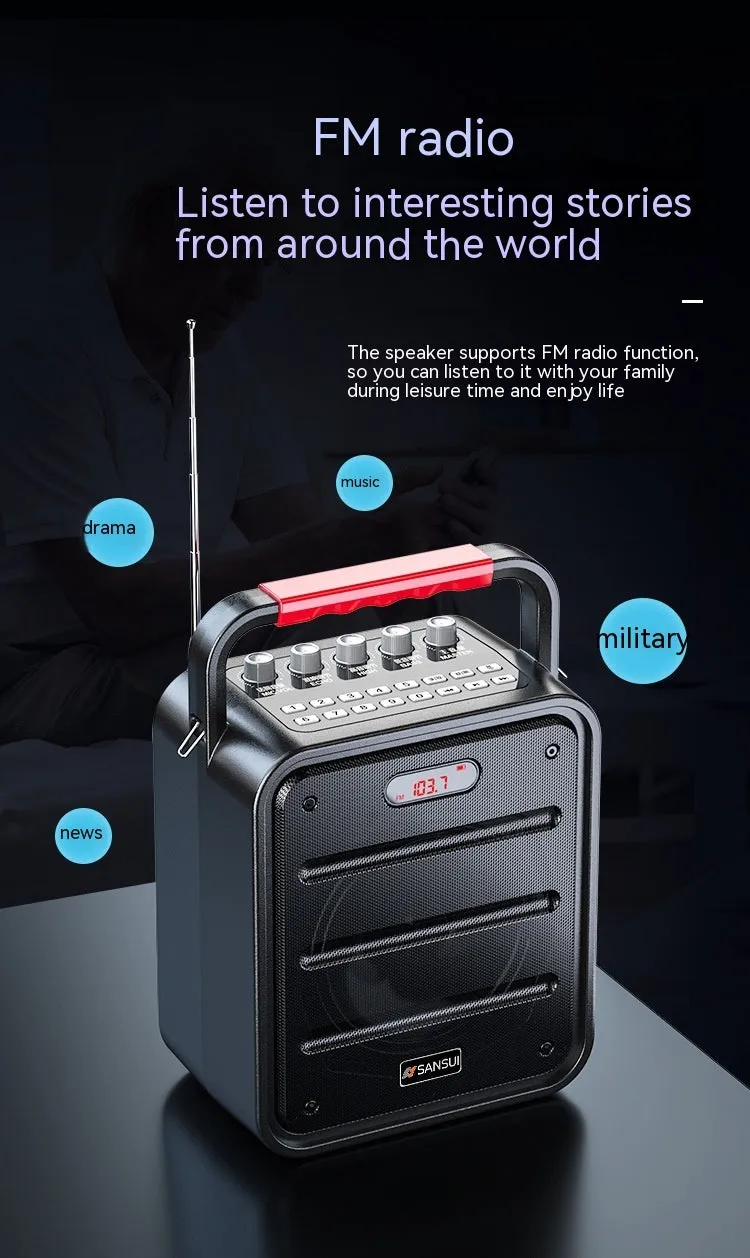 Square high-power portable subwoofer with lithium battery, 40W output, card insertion and recording features