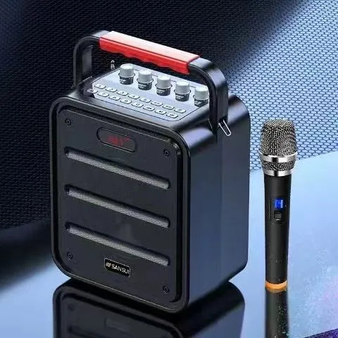 Square high-power portable subwoofer with lithium battery, 40W output, card insertion and recording features