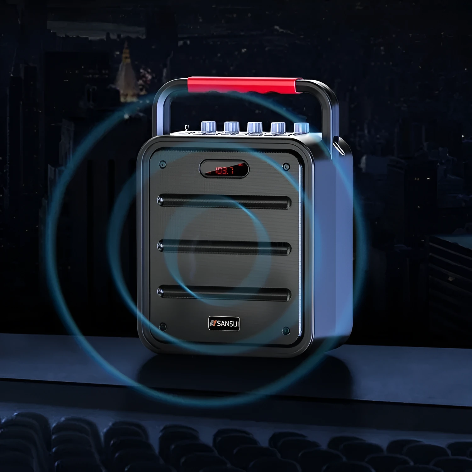Square high-power portable subwoofer with lithium battery, 40W output, card insertion and recording features