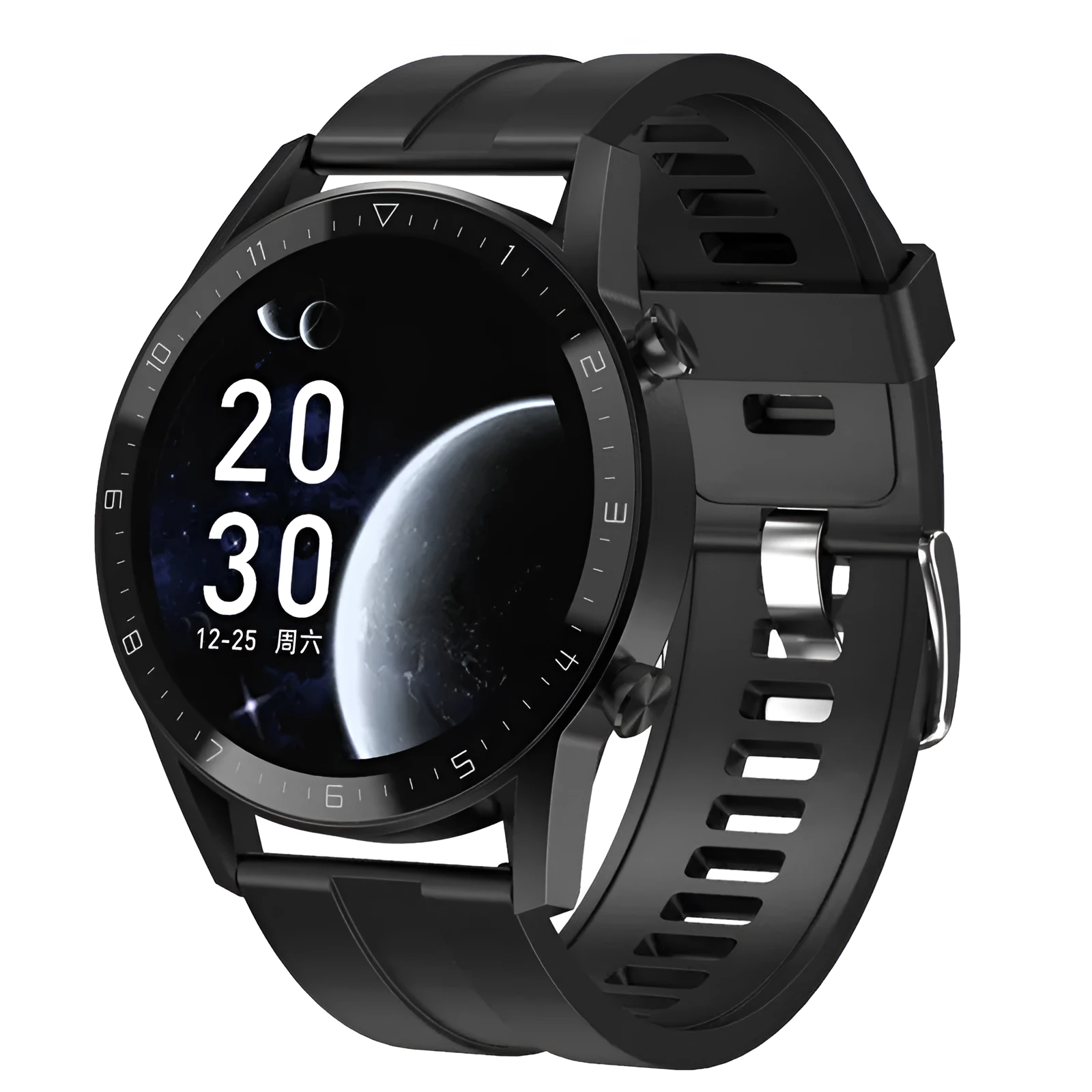 Smartwatch with 1.3-inch IPS touchscreen display on a genuine leather or TPU wristband.