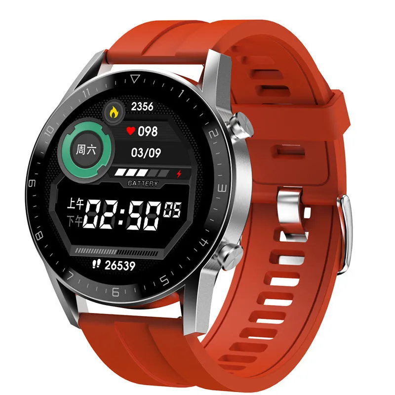 Smartwatch with 1.3-inch IPS touchscreen display on a genuine leather or TPU wristband.