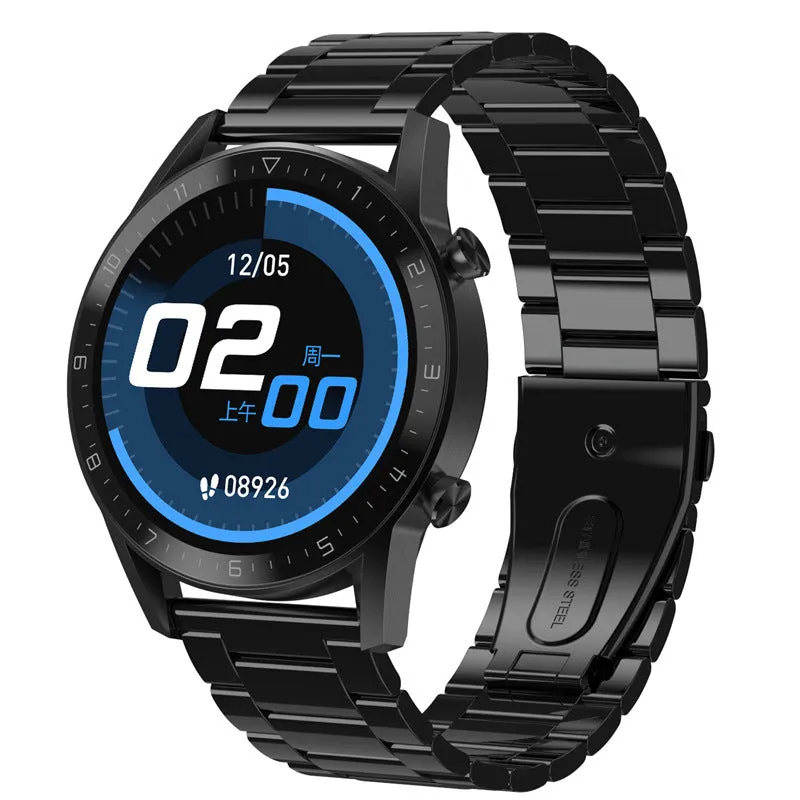 Smartwatch with 1.3-inch IPS touchscreen display on a genuine leather or TPU wristband.