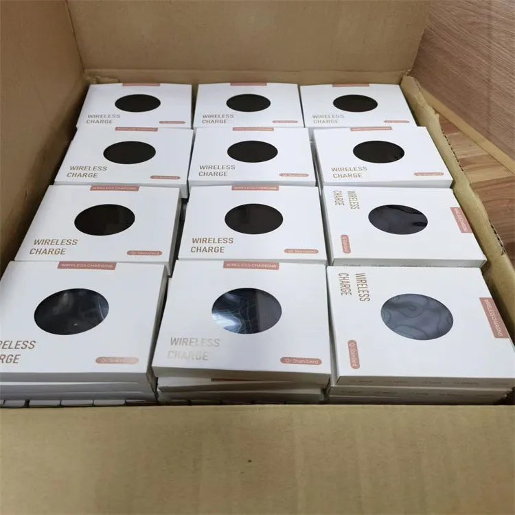 Black frosted 15W wireless charger pad with USB Type-C cable for mobile phone fast charging