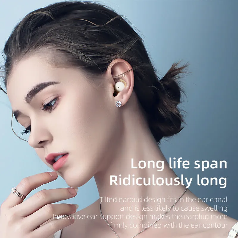 Mini no-pressing Bluetooth headset for side sleeping in milk tea colour with plastic earplug design