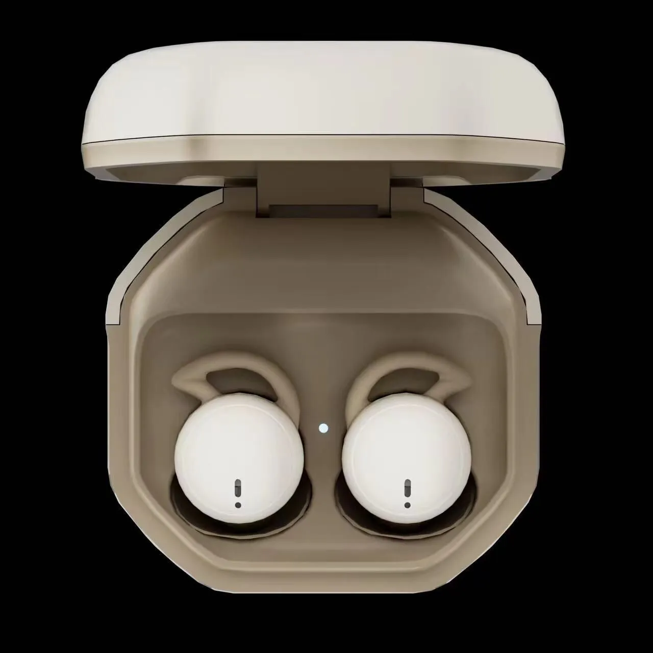 Mini no-pressing Bluetooth headset for side sleeping in milk tea colour with plastic earplug design