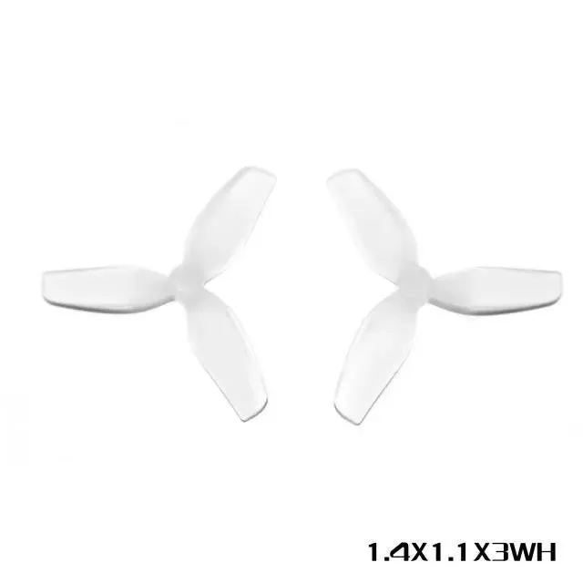Set of four 1.4-inch three-blade PC propeller accessories in clear, gray, purple, and red colours