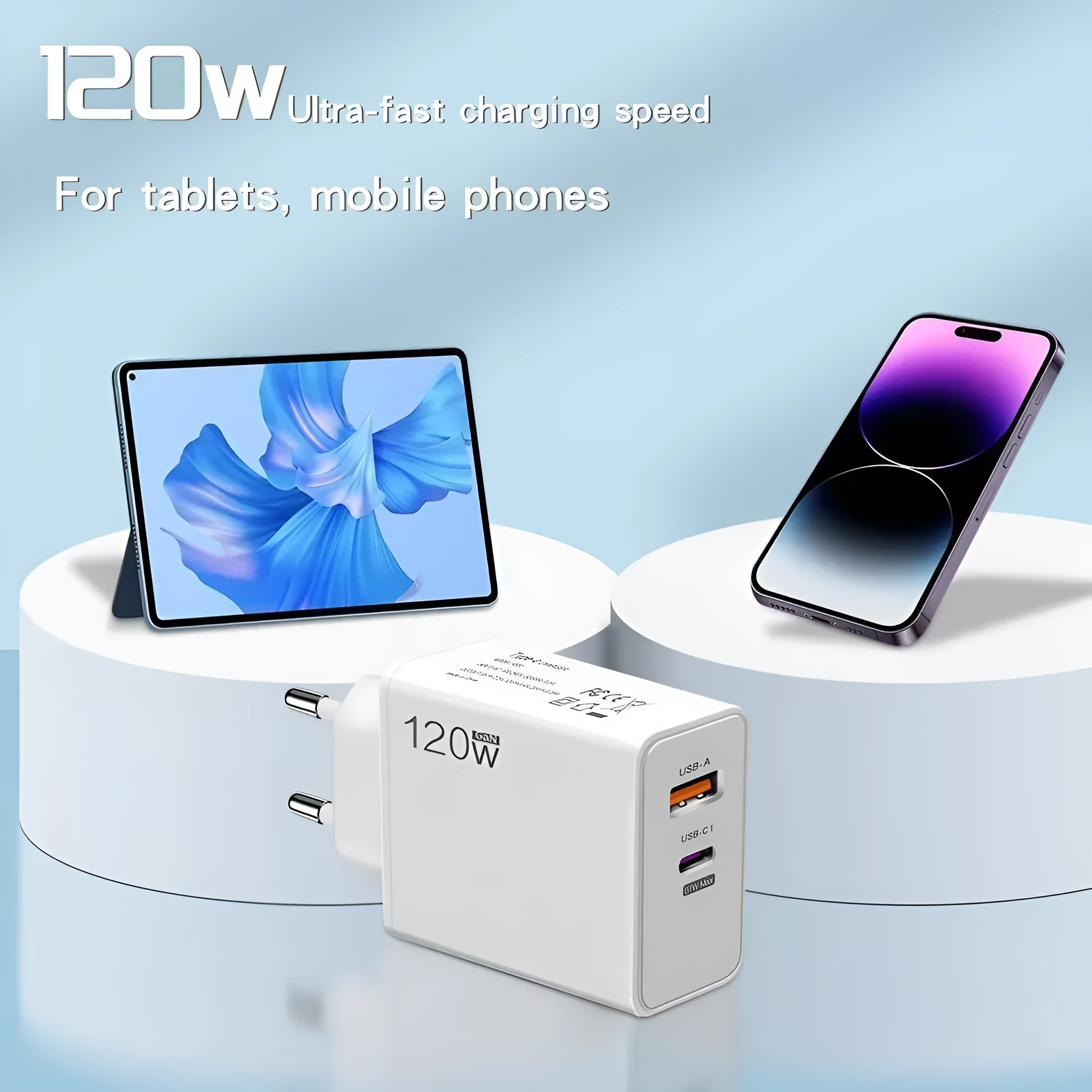 White fast charge mobile phone charger with Type-C interface and British standard plug
