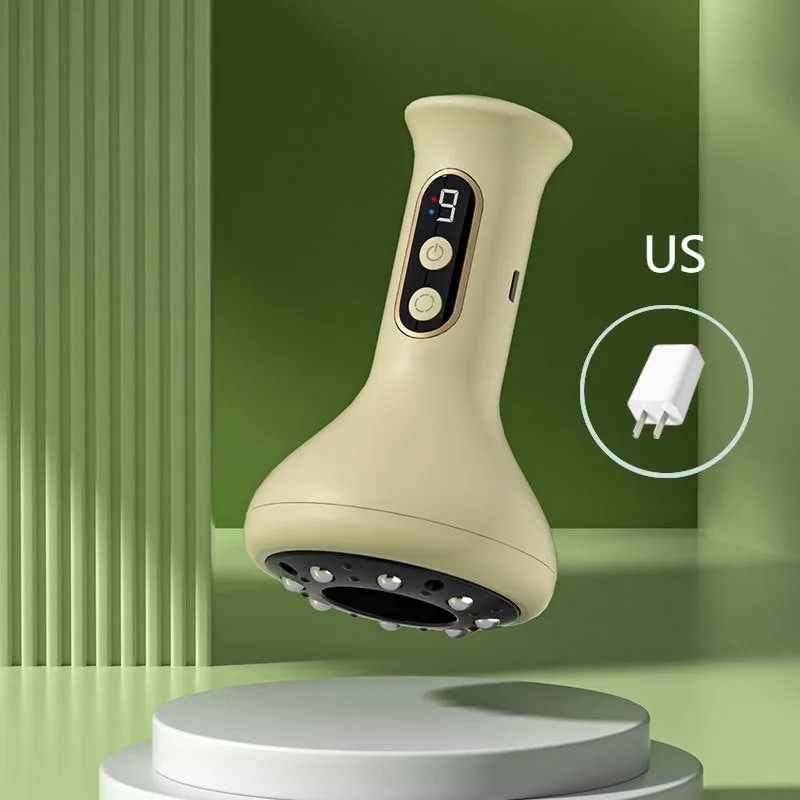 Light yellow BG01 smart cupping device with UK plug and charging cable on a surface