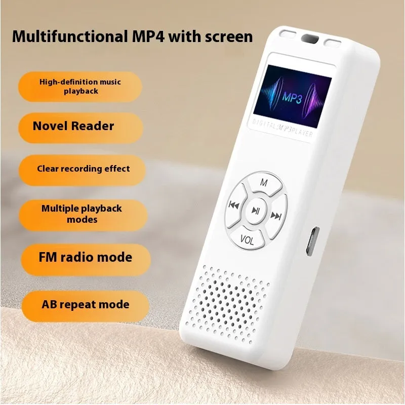 MP4 Walkman Bluetooth recording pen in black with 20MM speaker and Android charging interface