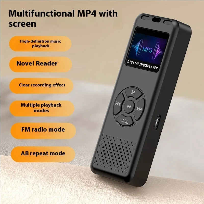 MP4 Walkman Bluetooth recording pen in black with 20MM speaker and Android charging interface