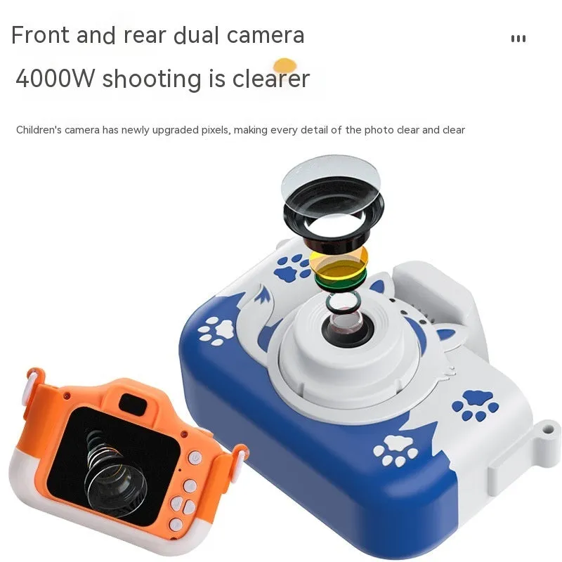 Children's HD digital camera in orange or blue with photo sticker and game functions