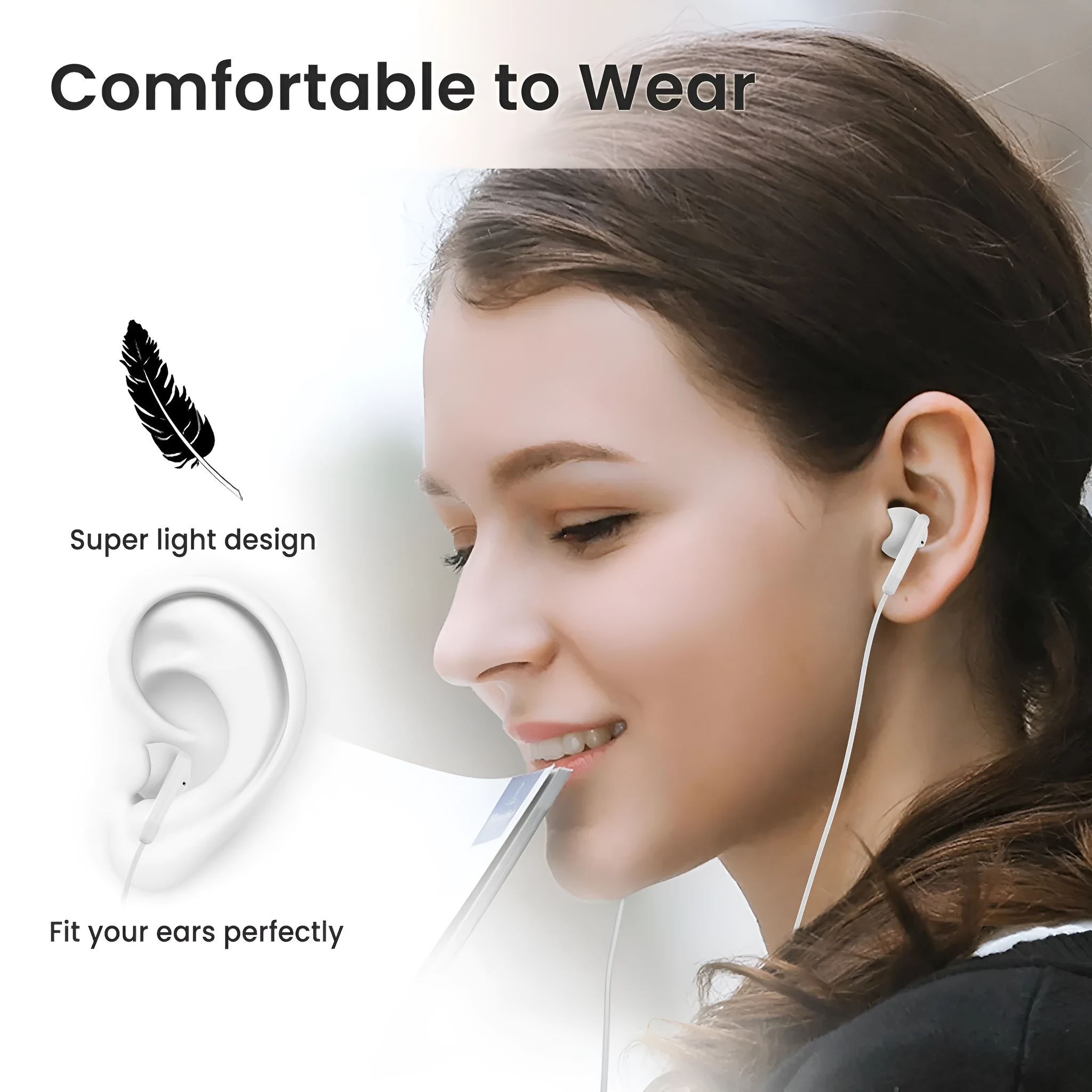 Creative semi in ear 3.5mm wired earphones with microphone and ABS housing in white
