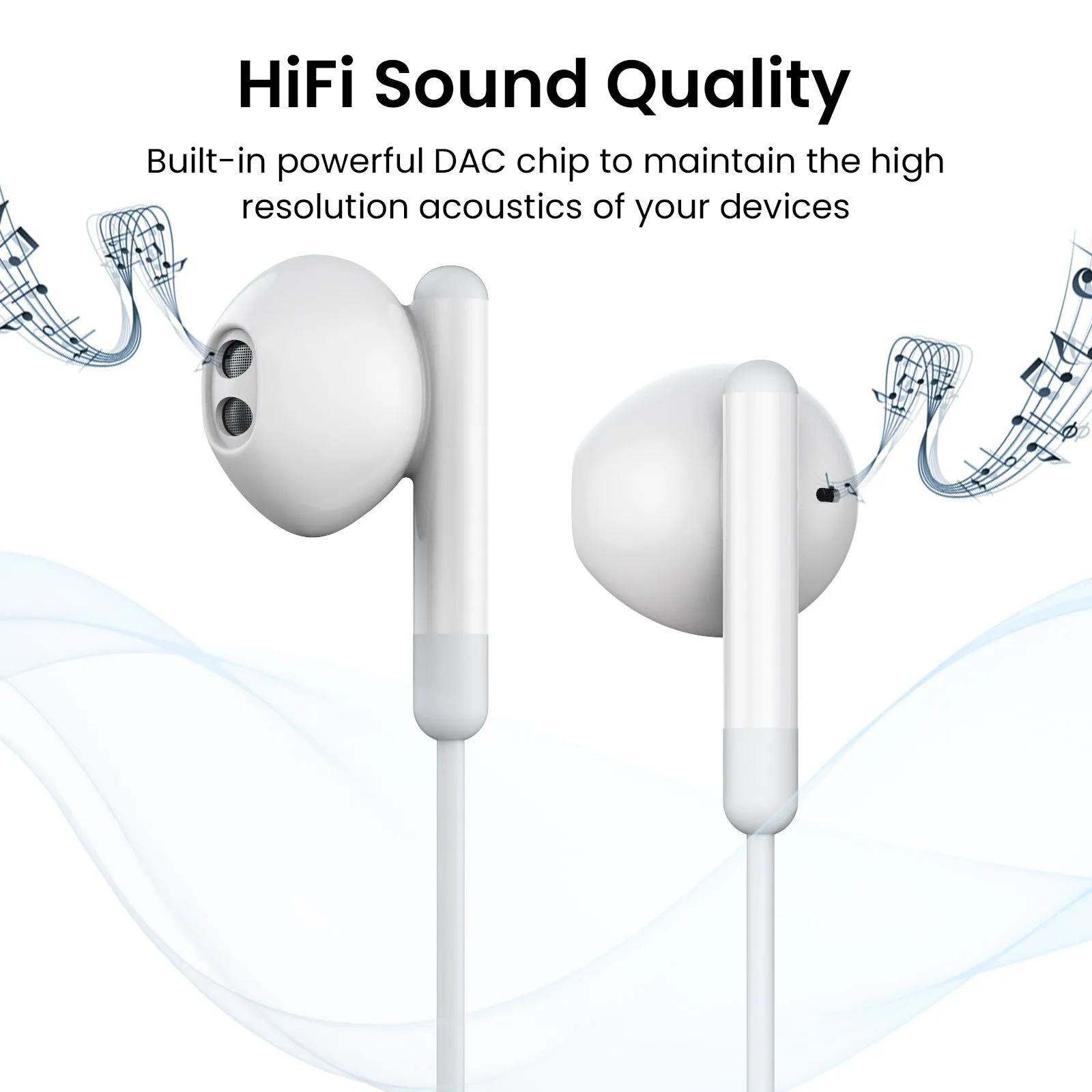 Creative semi in ear 3.5mm wired earphones with microphone and ABS housing in white