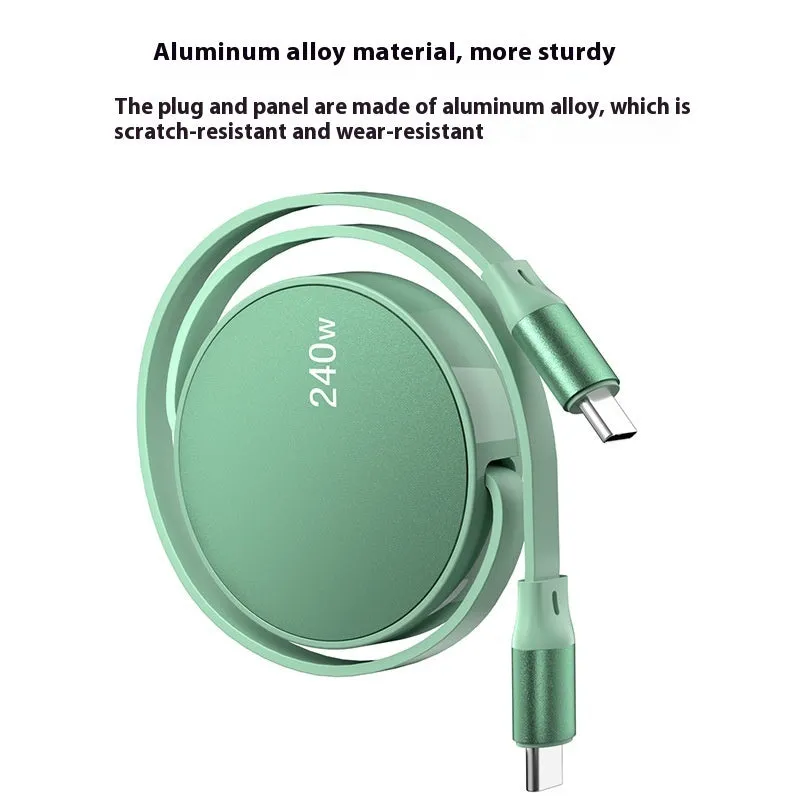 Purple telescopic 240WPD Type-C fast charging data cable with aluminium alloy finish, 1 metre length