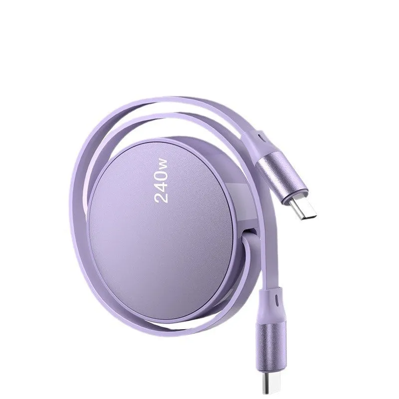 Purple telescopic 240WPD Type-C fast charging data cable with aluminium alloy finish, 1 metre length