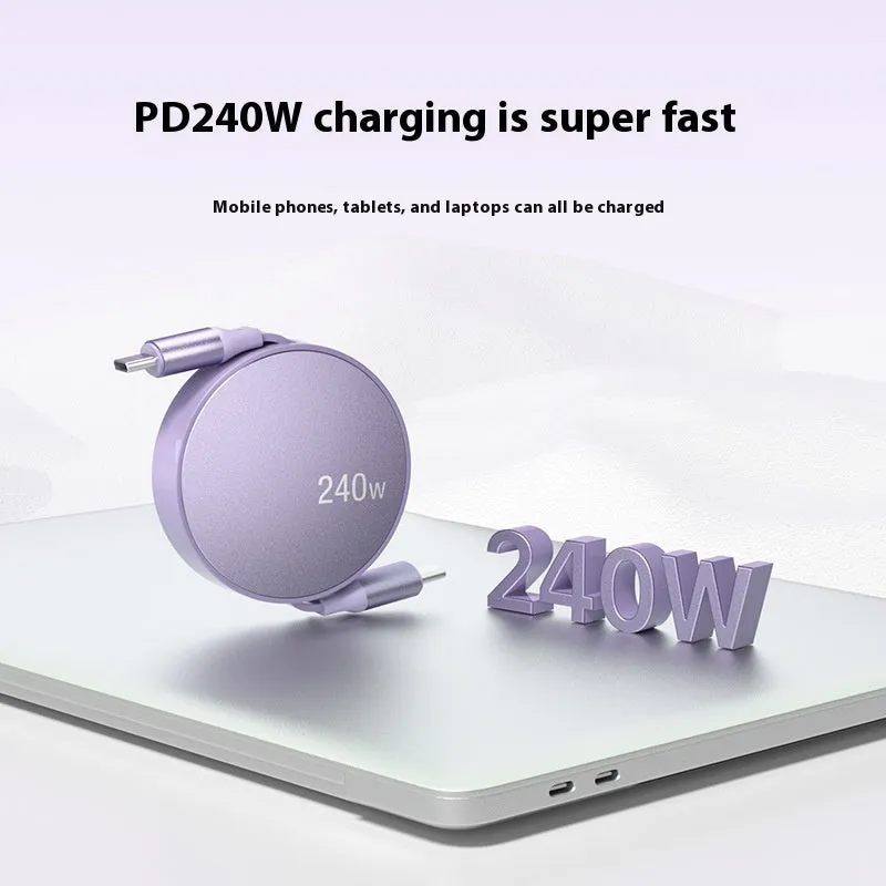 Purple telescopic 240WPD Type-C fast charging data cable with aluminium alloy finish, 1 metre length