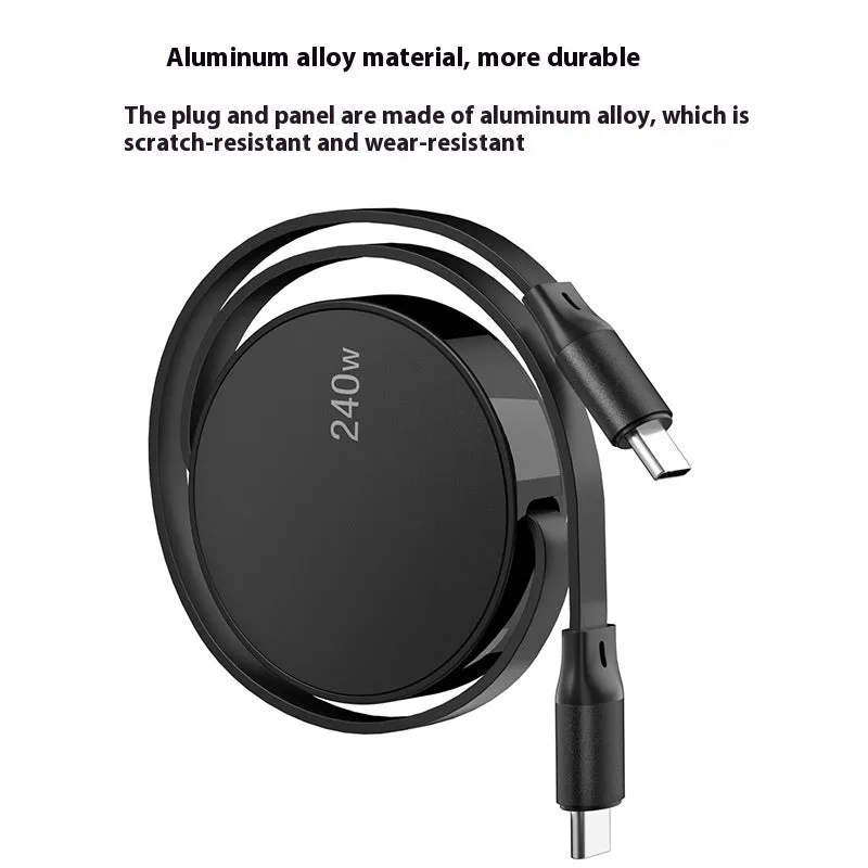 Purple telescopic 240WPD Type-C fast charging data cable with aluminium alloy finish, 1 metre length