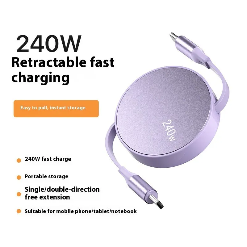 Purple telescopic 240WPD Type-C fast charging data cable with aluminium alloy finish, 1 metre length