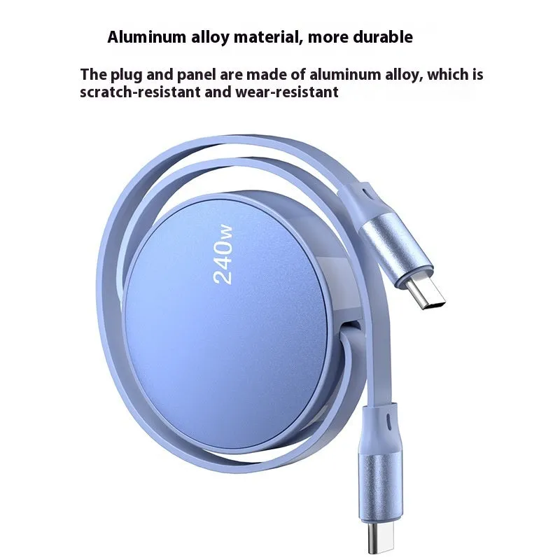 Purple telescopic 240WPD Type-C fast charging data cable with aluminium alloy finish, 1 metre length
