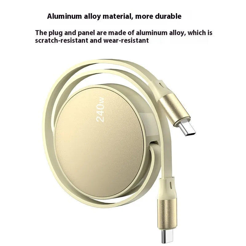 Purple telescopic 240WPD Type-C fast charging data cable with aluminium alloy finish, 1 metre length