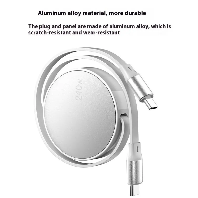 Purple telescopic 240WPD Type-C fast charging data cable with aluminium alloy finish, 1 metre length