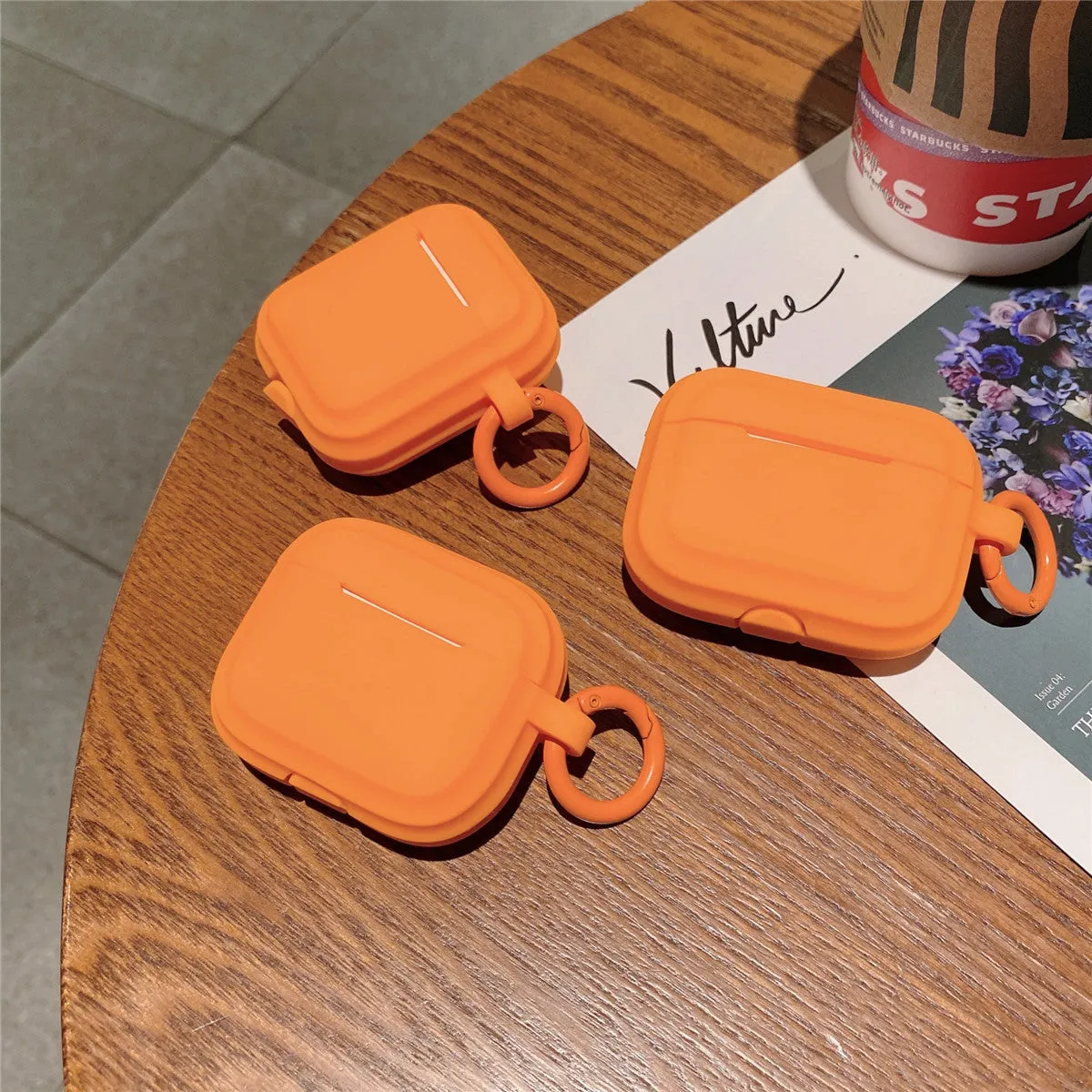 Orange square TPU soft shell earbuds case for Apple AirPods Pro 2 with round buckle