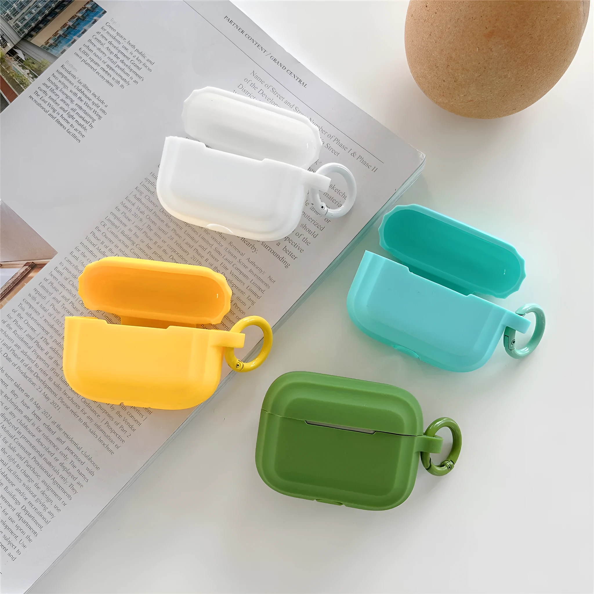 Orange square TPU soft shell earbuds case for Apple AirPods Pro 2 with round buckle