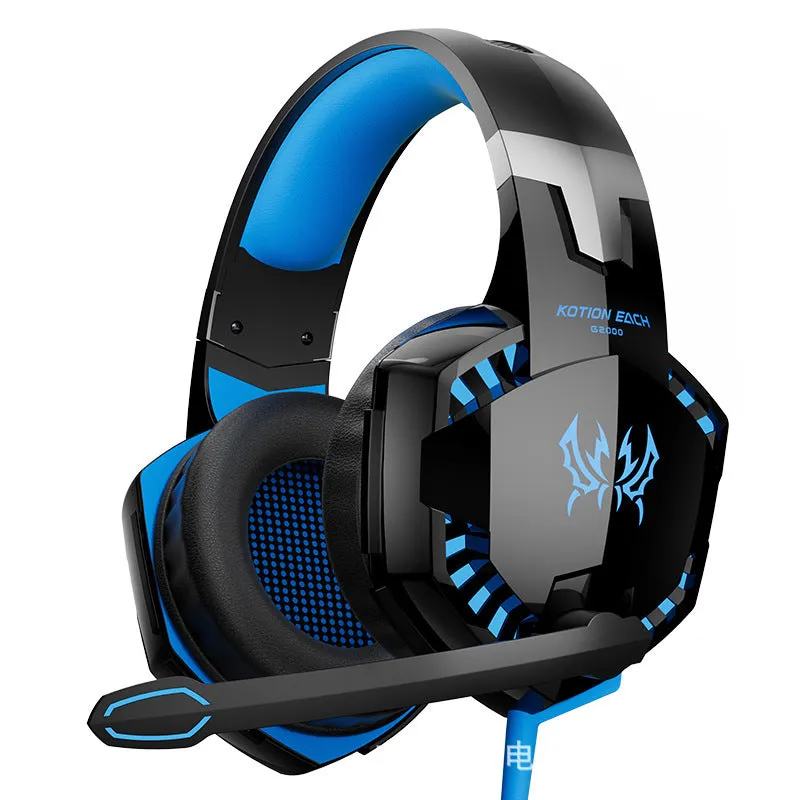 Wired USB headset for laptop and desktop computer with microphone and protein skin earmuffs in blue and black