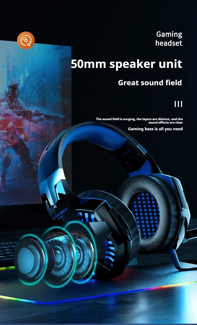 Wired USB headset for laptop and desktop computer with microphone and protein skin earmuffs in blue and black
