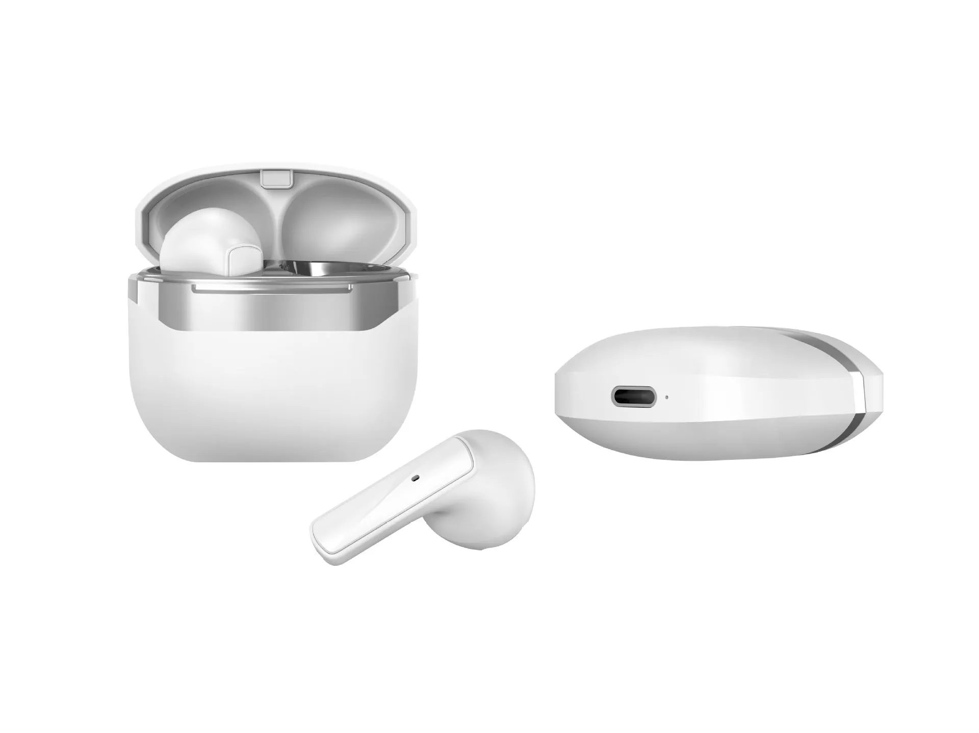 True wireless Bluetooth headset TWS retro style noise reduction in Bright White with earplug fit