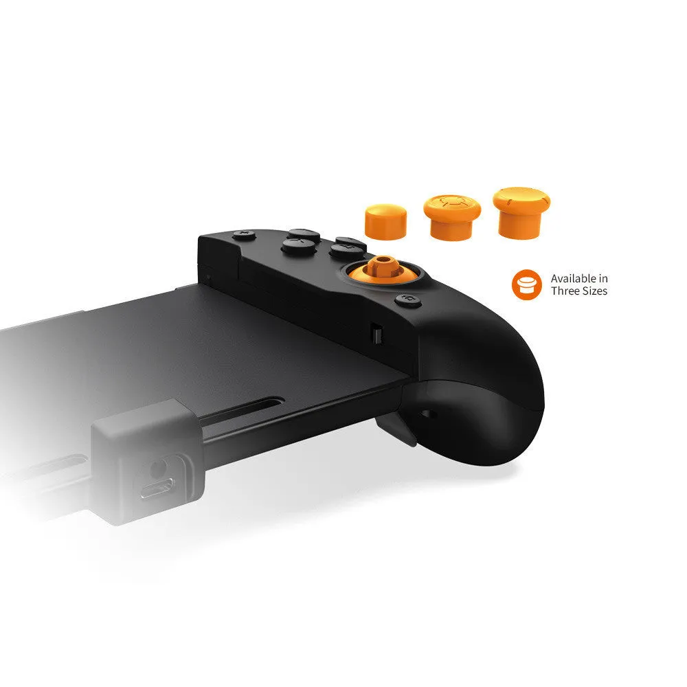 Black or white portable Switch gamepad handle showing console insertion point, buttons, and Type-C charging port.