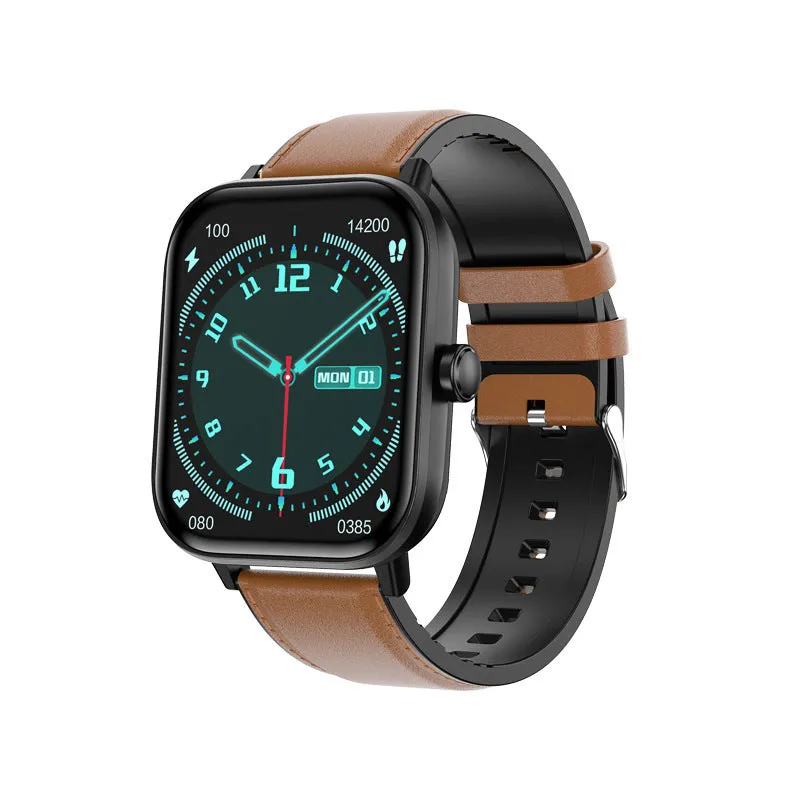 Smart watch with TFT screen, Bluetooth calling, heart rate and blood pressure sensors, plastic case, sports strap, colour options Black Pink Black Leather Brown Leather