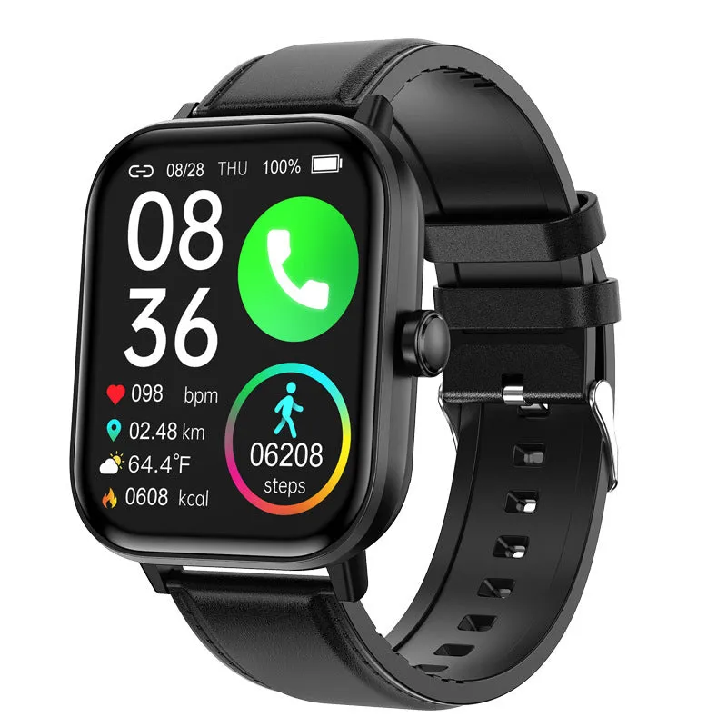 Smart watch with TFT screen, Bluetooth calling, heart rate and blood pressure sensors, plastic case, sports strap, colour options Black Pink Black Leather Brown Leather