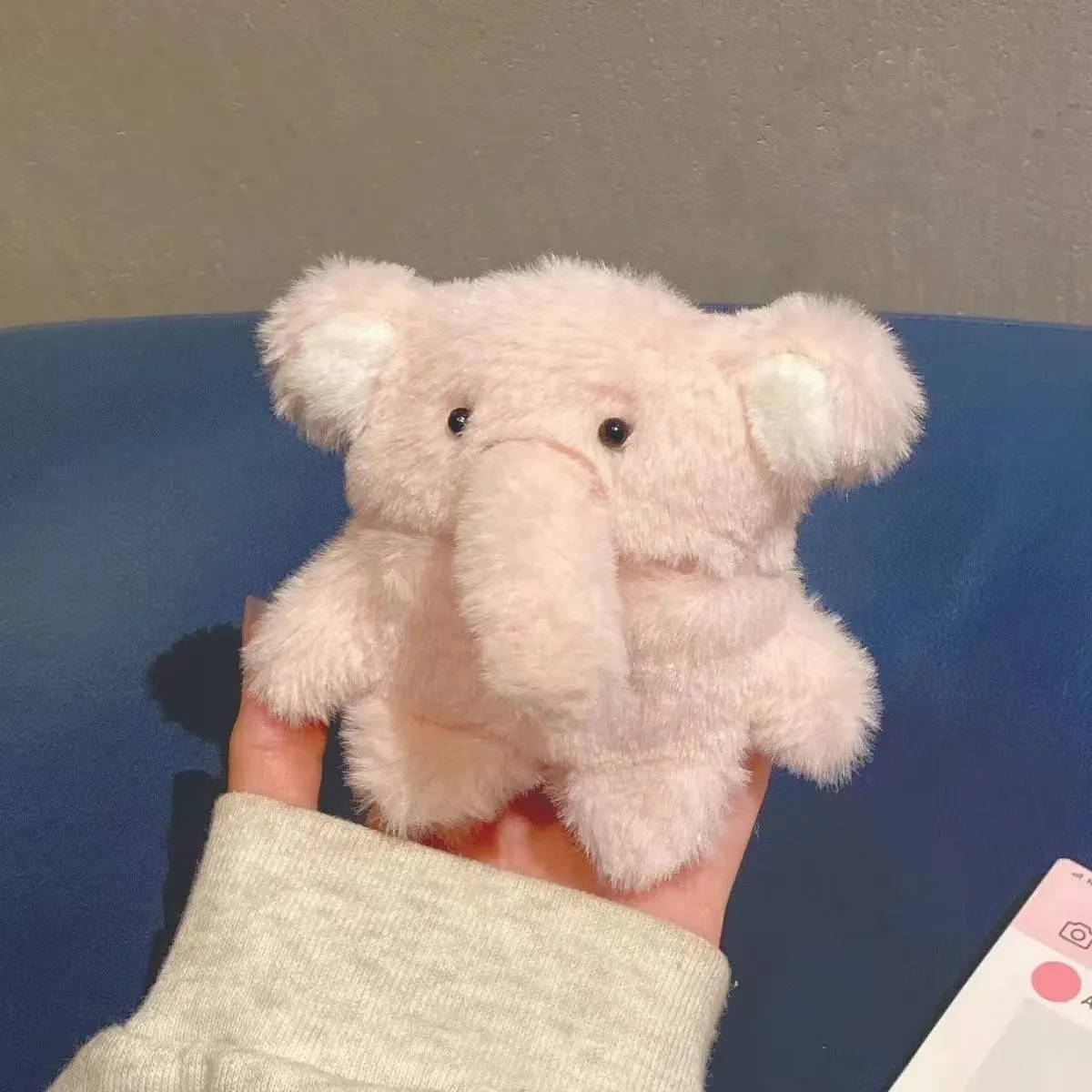 Pink plush baby elephant wireless Bluetooth earbuds case for AirPods, flannel fabric with cartoon design