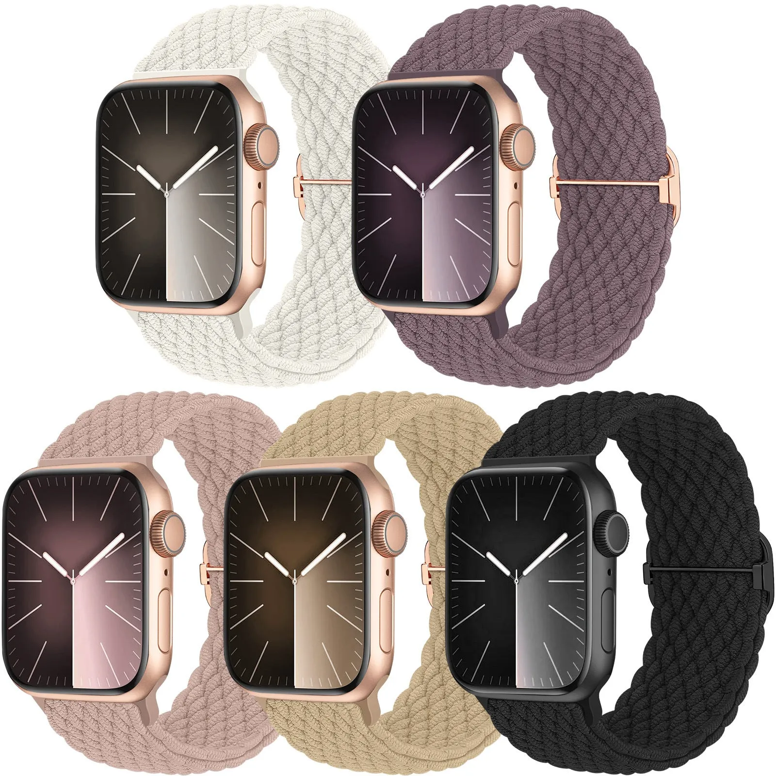 Nylon woven strap with adjustable buckle for Apple Watch, available in black and multiple colours, 38/40/41mm size