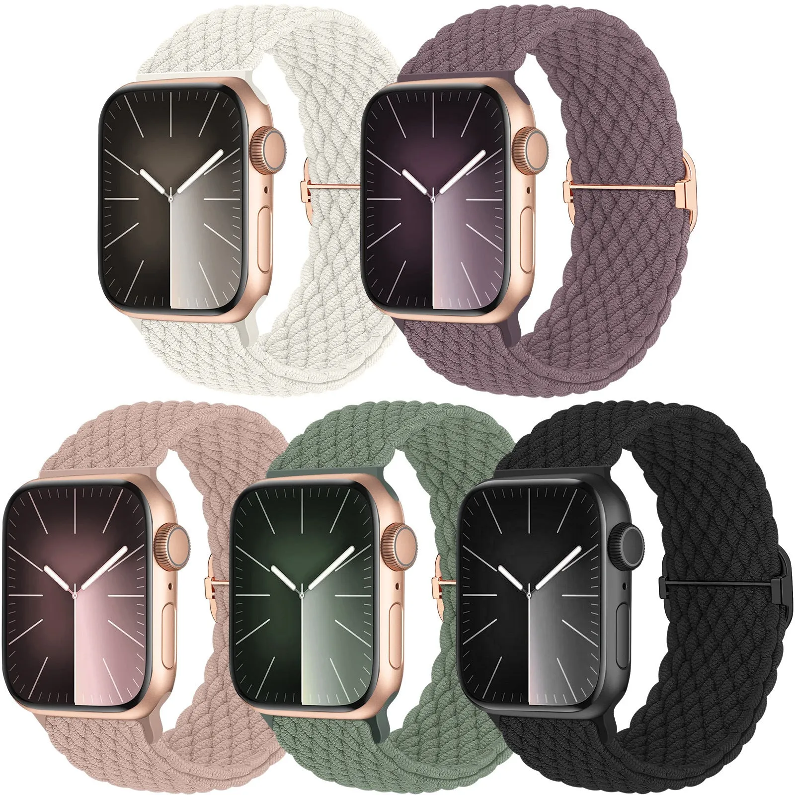 Nylon woven strap with adjustable buckle for Apple Watch, available in black and multiple colours, 38/40/41mm size