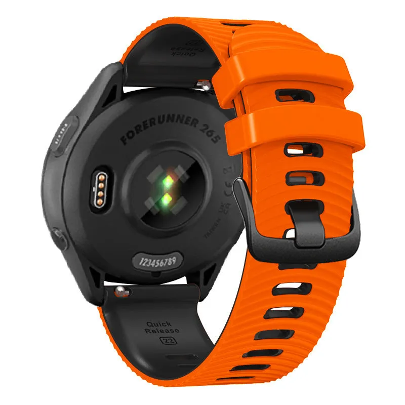 Universal 22mm two-colour water ripple silicone watch strap in army green and black, sports style