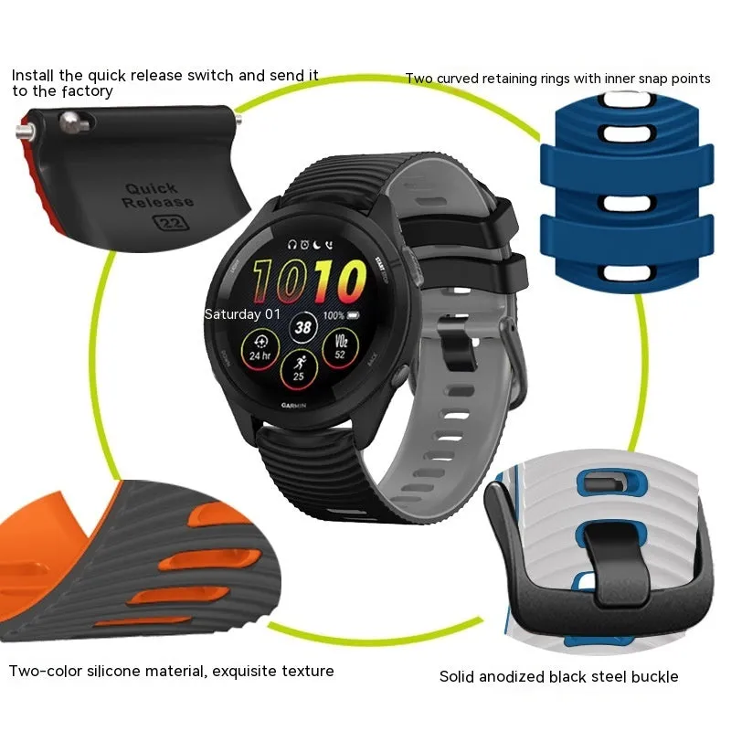 Universal 22mm two-colour water ripple silicone watch strap in army green and black, sports style
