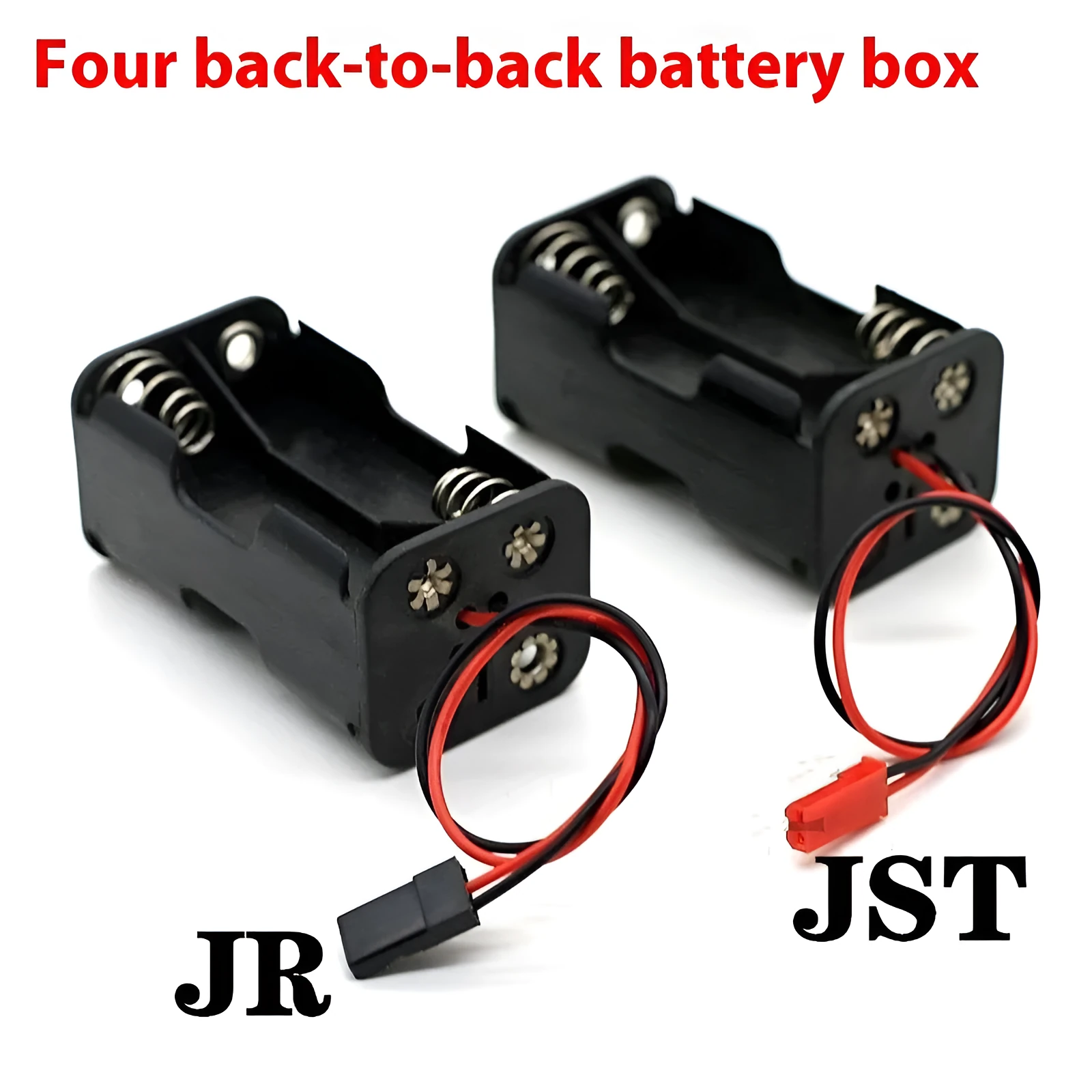 Black RC receiver battery box with 6V output for four AA batteries and JR connector lead