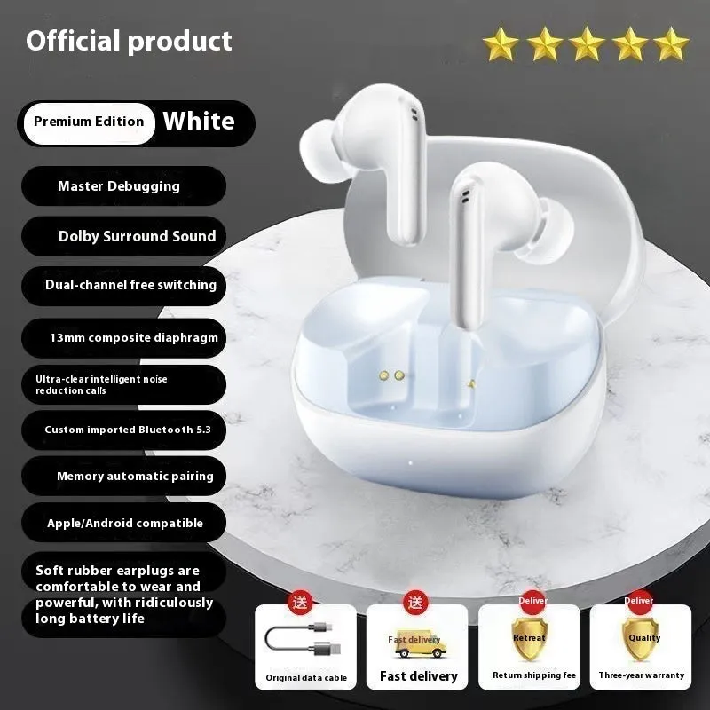 Wireless noise reduction in-ear Bluetooth headset in dark night black with Dolby surround sound