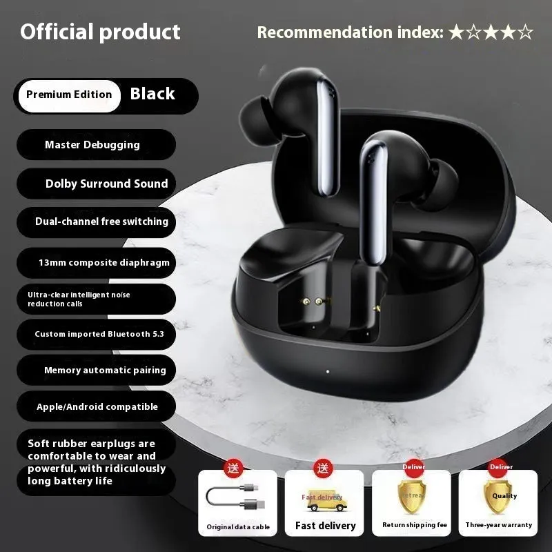 Wireless noise reduction in-ear Bluetooth headset in dark night black with Dolby surround sound